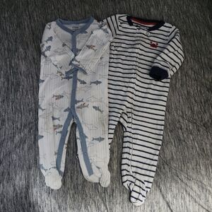 Carter's White and Navy Shark Print Footies